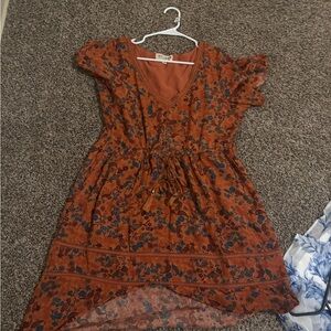 Orange print dress with gold stripes southern belle